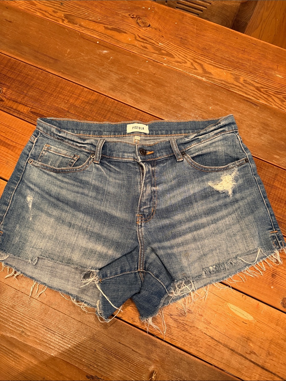 pistola Distressed Light Blue Denim Cutoff Shorts